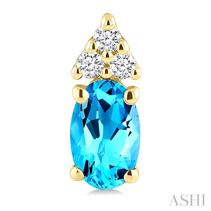 1/20 Ctw Oval Cut 5X3 MM Blue Topaz and Round Cut Diamond semi-precious Earrings in 14K Yellow Gold