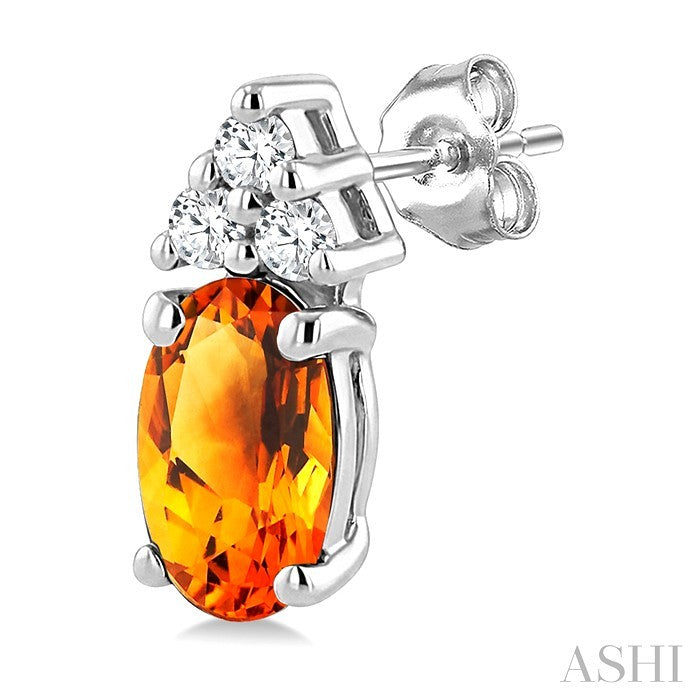 1/20 Ctw Oval Cut 5X3 MM Citrine and Round Cut Diamond semi-precious Earrings in 14K White Gold