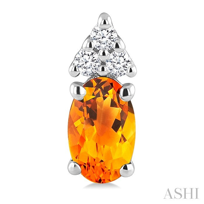 1/20 Ctw Oval Cut 5X3 MM Citrine and Round Cut Diamond semi-precious Earrings in 14K White Gold