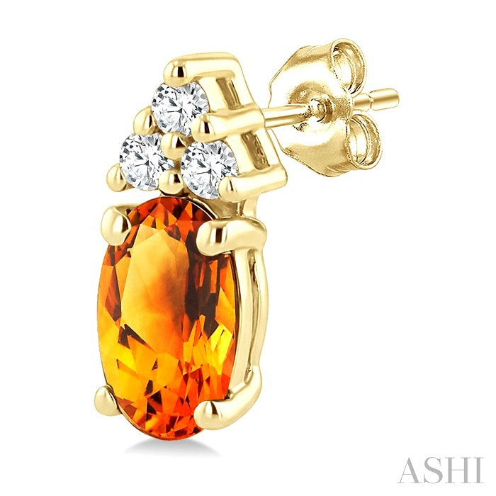 1/20 Ctw Oval Cut 5X3 MM Citrine and Round Cut Diamond semi-precious Earrings in 14K Yellow Gold