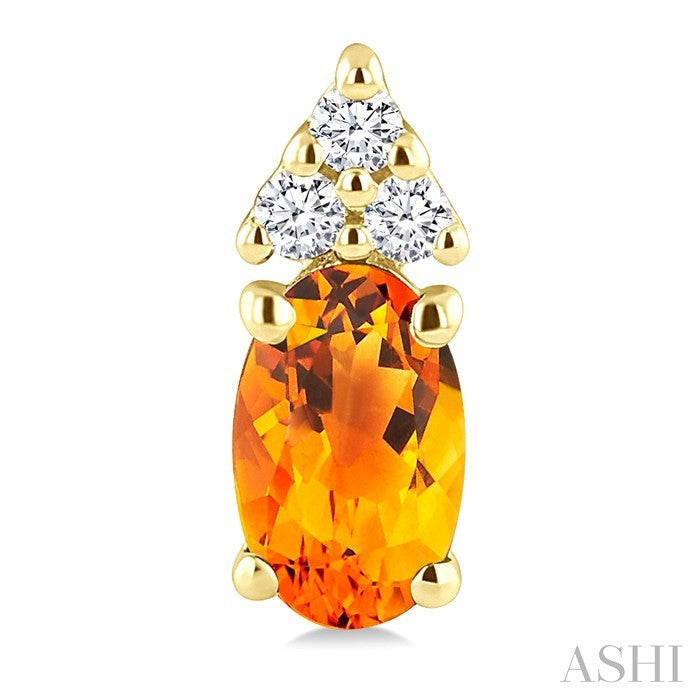 1/20 Ctw Oval Cut 5X3 MM Citrine and Round Cut Diamond semi-precious Earrings in 14K Yellow Gold