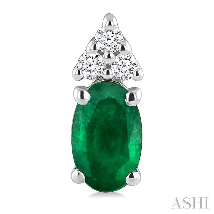 1/20 Ctw Oval Cut 5X3 MM Emerald and Round Cut Diamond Precious Earrings in 14K White Gold