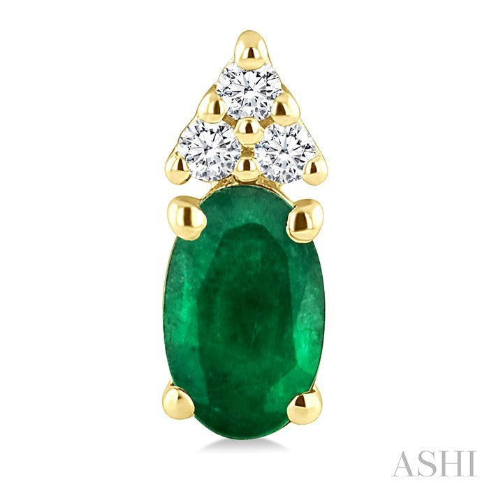 1/20 Ctw Oval Cut 5X3 MM Emerald and Round Cut Diamond Precious Earrings in 14K Yellow Gold