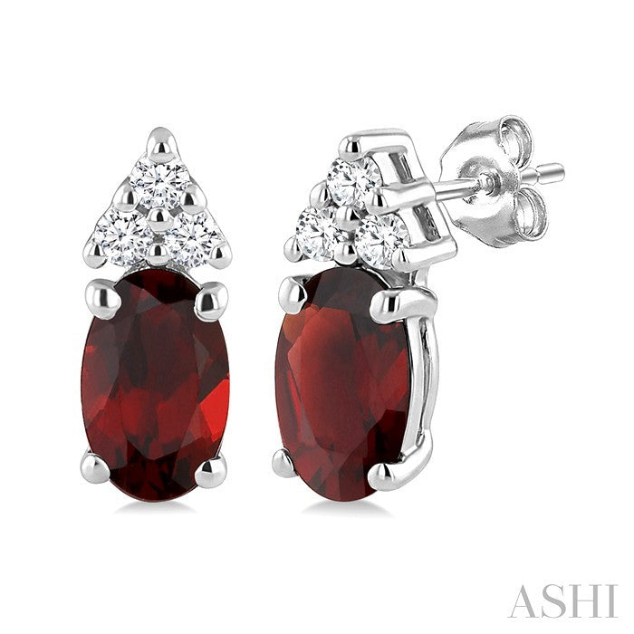 1/20 Ctw Oval Cut 5X3 MM Garnet and Round Cut Diamond semi-precious Earrings in 14K White Gold