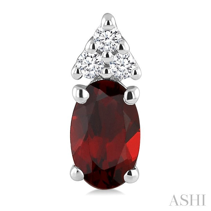 1/20 Ctw Oval Cut 5X3 MM Garnet and Round Cut Diamond semi-precious Earrings in 14K White Gold