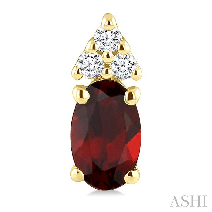 1/20 Ctw Oval Cut 5X3 MM Garnet and Round Cut Diamond semi-precious Earrings in 14K Yellow Gold