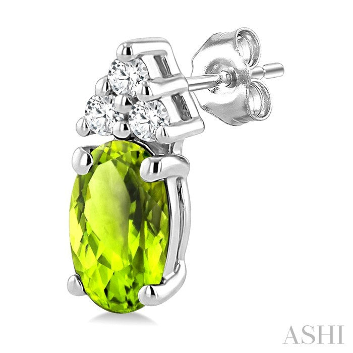 1/20 Ctw Oval Cut 5X3 MM Peridot and Round Cut Diamond semi-precious Earrings in 14K White Gold