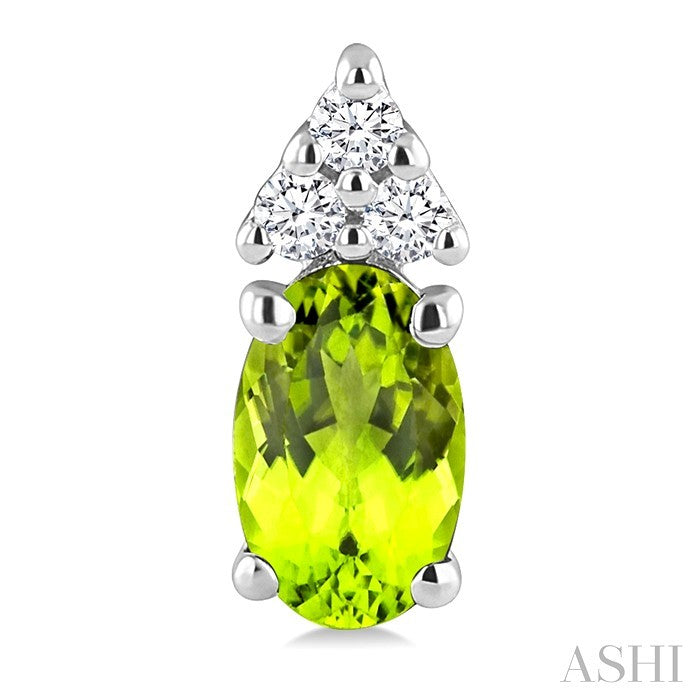 1/20 Ctw Oval Cut 5X3 MM Peridot and Round Cut Diamond semi-precious Earrings in 14K White Gold