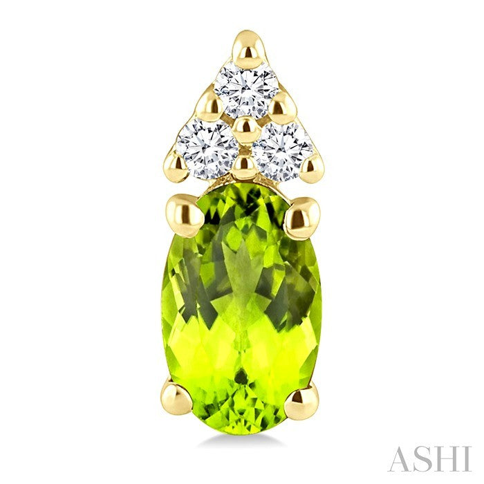 1/20 Ctw Oval Cut 5X3 MM Peridot and Round Cut Diamond semi-precious Earrings in 14K Yellow Gold