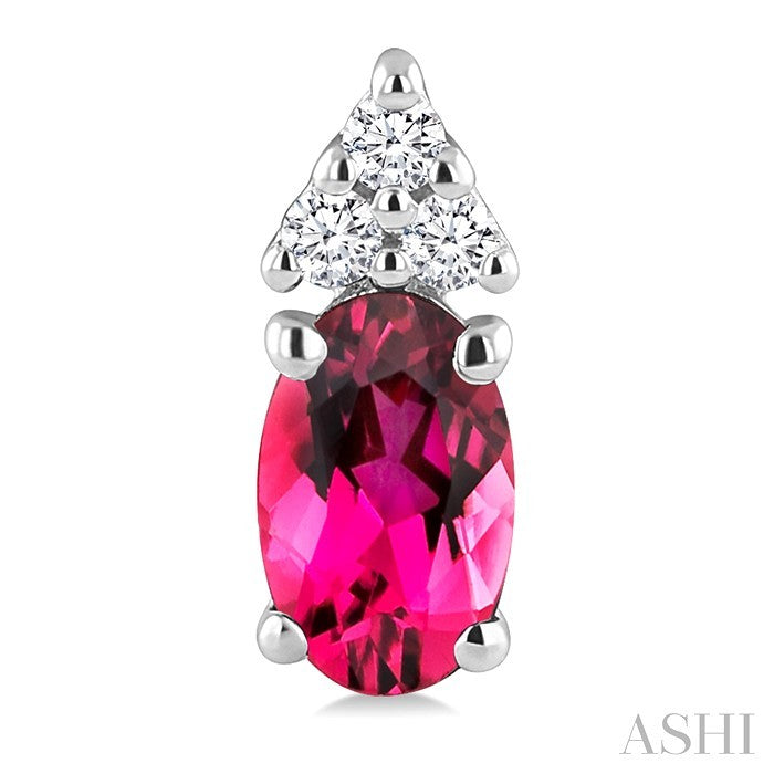 1/20 Ctw Oval Cut 5X3 MM Pink Tourmaline and Round Cut Diamond semi-precious Earrings in 14K White Gold