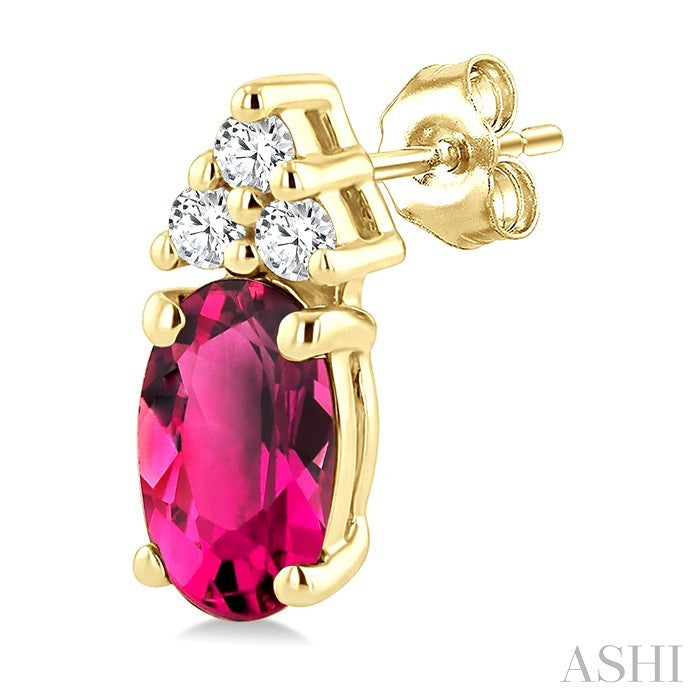 1/20 Ctw Oval Cut 5X3 MM Pink Tourmaline and Round Cut Diamond semi-precious Earrings in 14K Yellow Gold