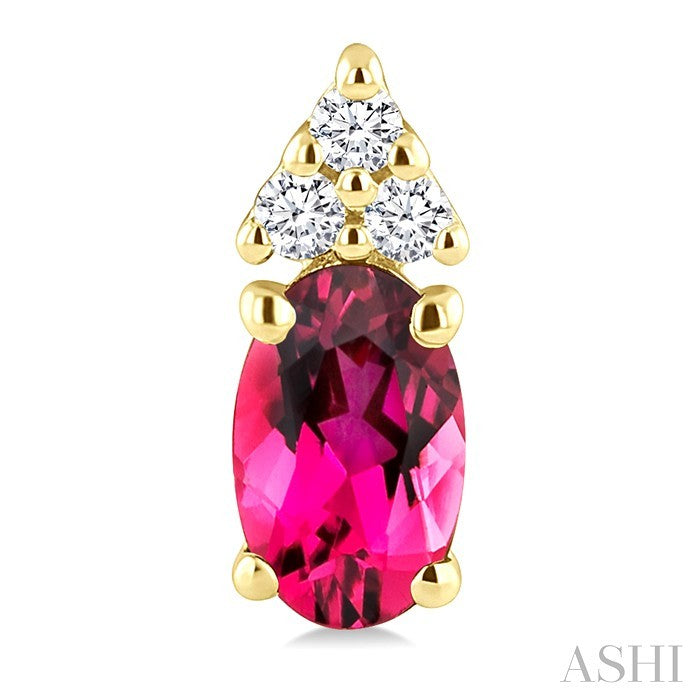 1/20 Ctw Oval Cut 5X3 MM Pink Tourmaline and Round Cut Diamond semi-precious Earrings in 14K Yellow Gold