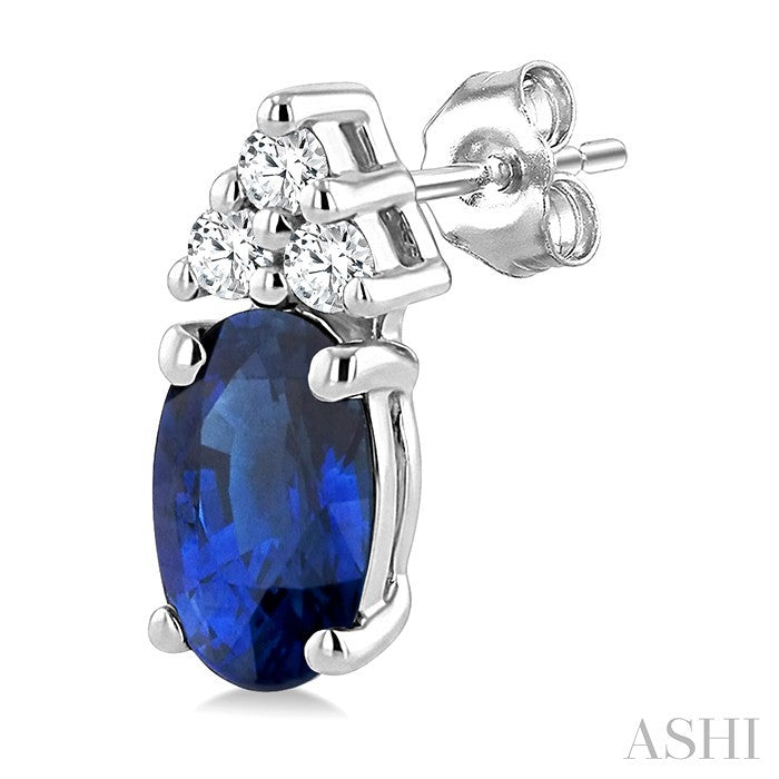 1/20 Ctw Oval Cut 5X3 MM Sapphire and Round Cut Diamond Precious Earrings in 14K White Gold