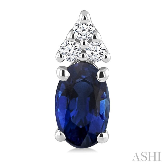 1/20 Ctw Oval Cut 5X3 MM Sapphire and Round Cut Diamond Precious Earrings in 14K White Gold