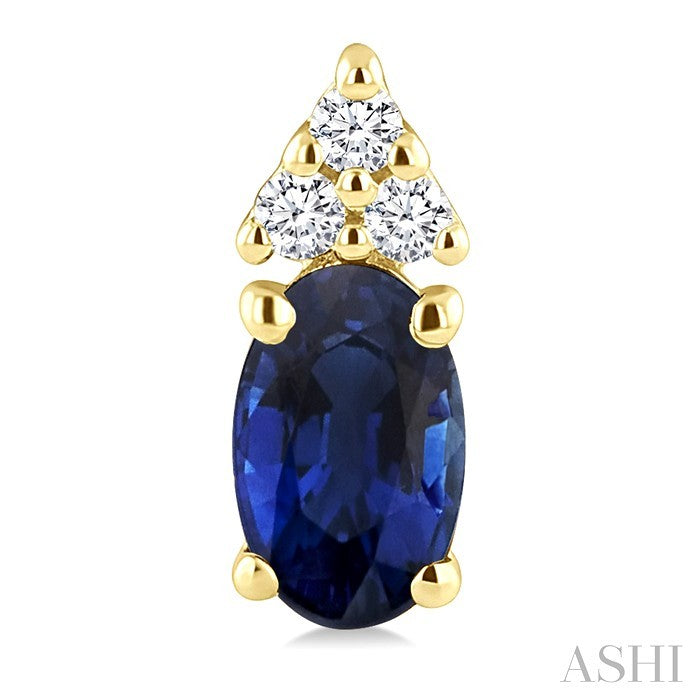 1/20 Ctw Oval Cut 5X3 MM Sapphire and Round Cut Diamond Precious Earrings in 14K Yellow Gold