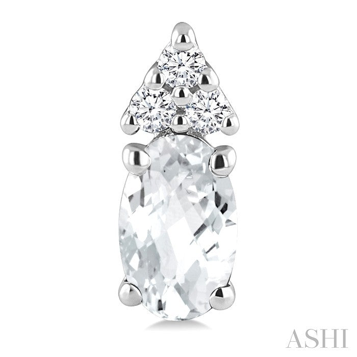 1/20 Ctw Oval Cut 5X3 MM White Topaz and Round Cut Diamond semi-precious Earrings in 14K White Gold