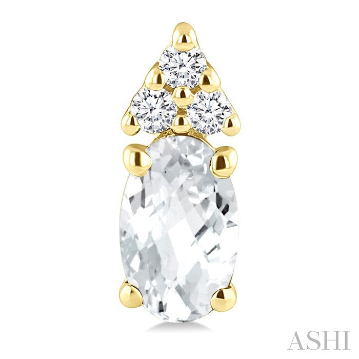 1/20 Ctw Oval Cut 5X3 MM White Topaz and Round Cut Diamond semi-precious Earrings in 14K Yellow Gold