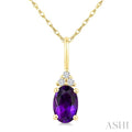 1/50 Ctw Oval Cut 6X4 MM Amethyst and Round Cut Diamond semi-precious Pendant With Chain in 14K Yellow Gold