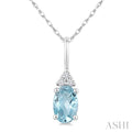 1/50 Ctw Oval Cut 6X4 MM Aquamarine and Round Cut Diamond semi-precious Pendant With Chain in 14K white Gold