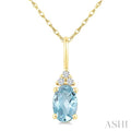 1/50 Ctw Oval Cut 6X4 MM Aquamarine and Round Cut Diamond semi-precious Pendant With Chain in 14K Yellow Gold