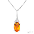 1/50 Ctw Oval Cut 6X4 MM Citrine and Round Cut Diamond semi-precious Pendant With Chain in 14K White Gold