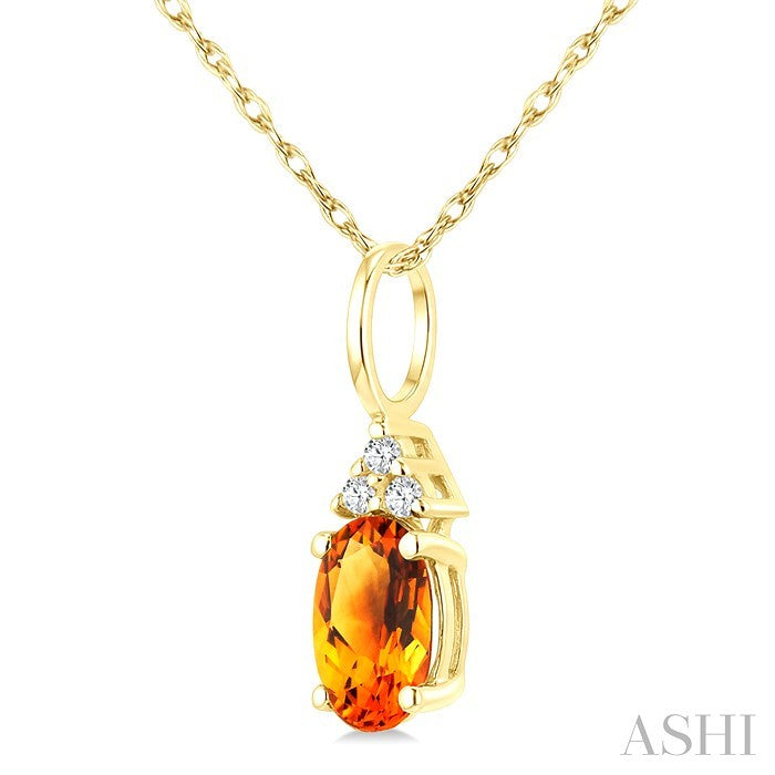 1/50 Ctw Oval Cut 6X4 MM Citrine and Round Cut Diamond semi-precious Pendant With Chain in 14K Yellow Gold