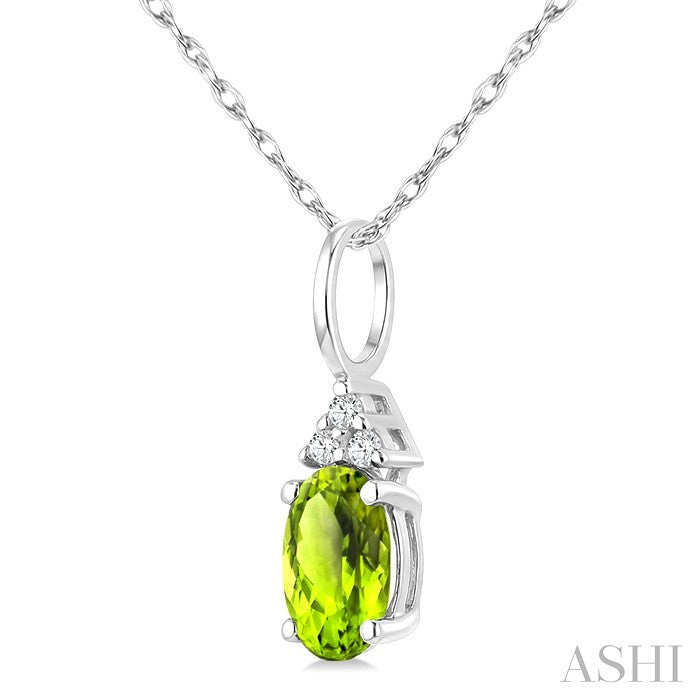 1/50 Ctw Oval Cut 6X4 MM Peridot and Round Cut Diamond Semi-Precious Pendant With Chain in 14K White Gold