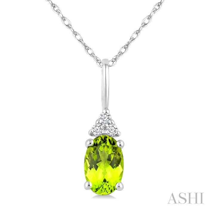 1/50 Ctw Oval Cut 6X4 MM Peridot and Round Cut Diamond Semi-Precious Pendant With Chain in 14K White Gold