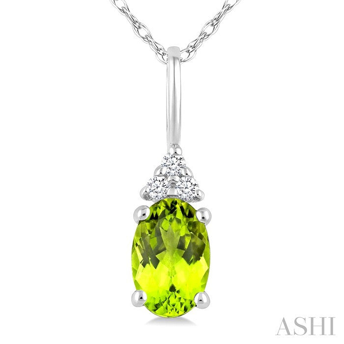 1/50 Ctw Oval Cut 6X4 MM Peridot and Round Cut Diamond Semi-Precious Pendant With Chain in 14K White Gold