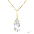 1/50 Ctw Oval Cut 6X4 MM White Topaz and Round Cut Diamond semi-precious Pendant With Chain in 14K Yellow Gold