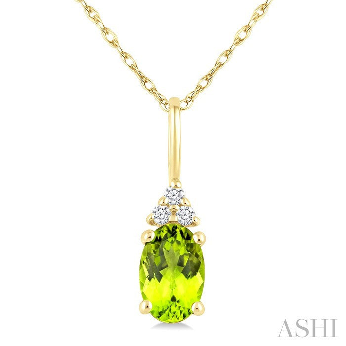 1/50 Ctw Oval Cut 6X4 MM Peridot and Round Cut Diamond Semi-Precious Pendant With Chain in 10K Yellow Gold