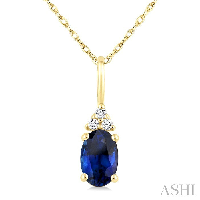 1/50 Ctw Oval Cut 6X4 MM Sapphire and Round Cut Diamond Precious Pendant With Chain in 10K Yellow Gold
