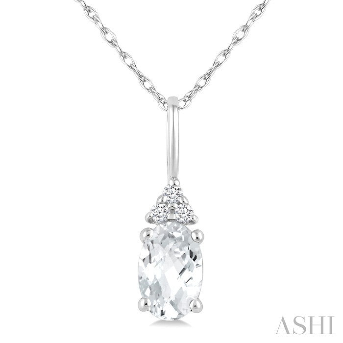 1/50 Ctw Oval Cut 6X4 MM White Topaz and Round Cut Diamond semi-precious Pendant With Chain in 10K White Gold