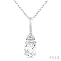 1/50 Ctw Oval Cut 6X4 MM White Topaz and Round Cut Diamond semi-precious Pendant With Chain in 10K White Gold