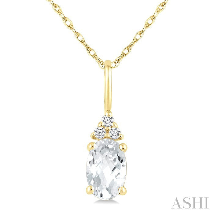 1/50 Ctw Oval Cut 6X4 MM White Topaz and Round Cut Diamond semi-precious Pendant With Chain in 10K Yellow Gold