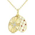 1 MM Round Cut Ruby and 1/20 Ctw Round Cut Diamond  Fluted Star Shaped Precious Pendant with Chain in 10K Yellow Gold
