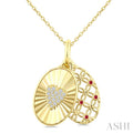 1 MM Round Cut Ruby and 1/10 Ctw Round Cut Diamond  Fluted Heart Shaped Precious Pendant with Chain in 10K Yellow Gold
