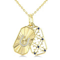 1 MM Round Cut Sapphire and 1/50 Ctw Round Cut Diamond  Fluted Horseshoe Shaped Precious Pendant with Chain in 10K Yellow Gold