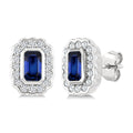 5X3 MM Octagon Shape Sapphire and 1/4 Ctw Round Cut Diamond Bold Precious Earrings in 10K White Gold