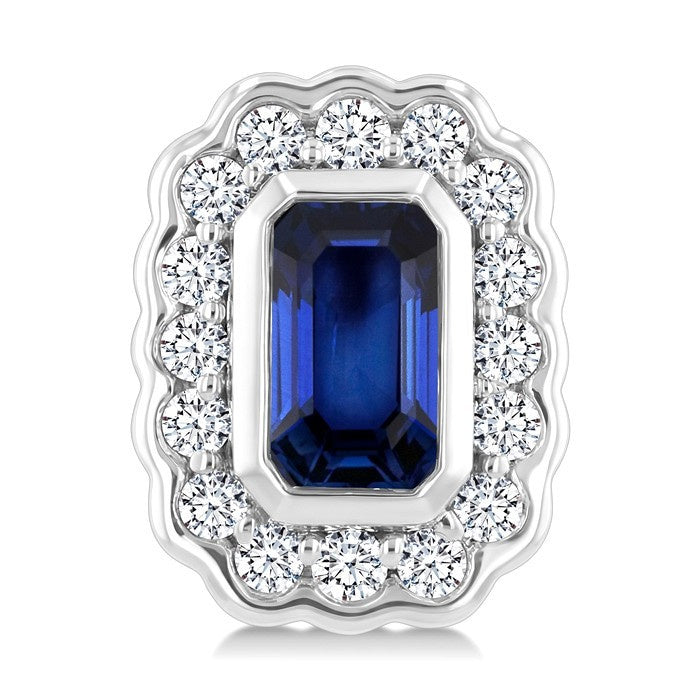 5X3 MM Octagon Shape Sapphire and 1/4 Ctw Round Cut Diamond Bold Precious Earrings in 10K White Gold