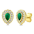 5X3 MM Pear Shape Emerald and 1/5 Ctw Round Cut Diamond Bold Precious Earrings in 10K Yellow Gold