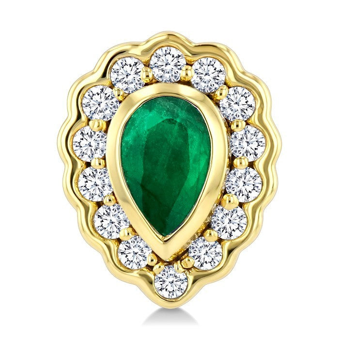 5X3 MM Pear Shape Emerald and 1/5 Ctw Round Cut Diamond Bold Precious Earrings in 10K Yellow Gold