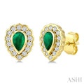 5X3 MM Pear Shape Emerald and 1/5 Ctw Round Cut Diamond Bold Precious Earrings in 10K Yellow Gold