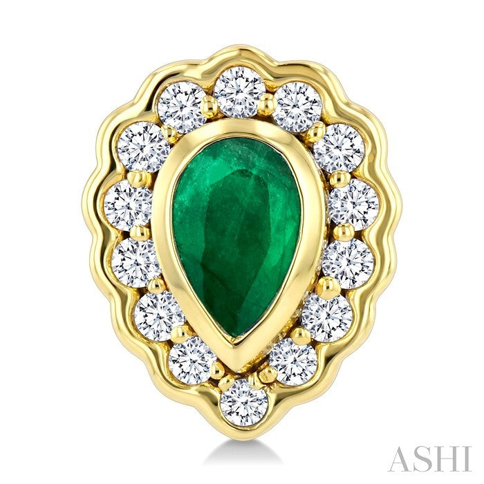 5X3 MM Pear Shape Emerald and 1/5 Ctw Round Cut Diamond Bold Precious Earrings in 10K Yellow Gold