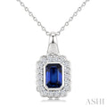 6X4 MM Octagon Shape Sapphire and 1/5 Ctw Round Cut Diamond Bold Precious Pendant With Chain in 10K White Gold