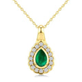 6X4 MM Pear Shape Emerald and 1/6 Ctw Round Cut Diamond Bold Precious Pendant With Chain in 10K Yellow Gold