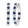 2.1 MM Round Shape Sapphire and 1/2 Ctw Round Cut Diamond Inside & Outside Alternating Precious Hoop Earrings in 14K White Gold
