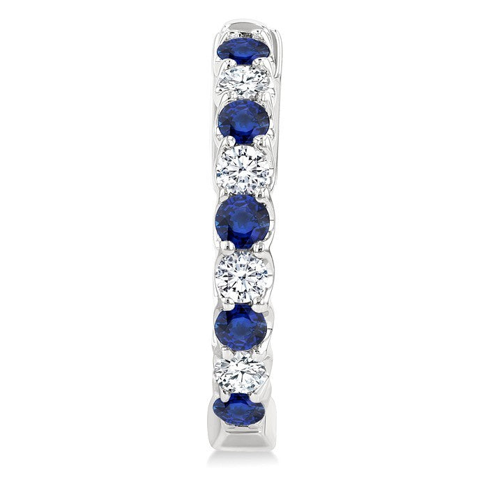 2.1 MM Round Shape Sapphire and 1/2 Ctw Round Cut Diamond Inside & Outside Alternating Precious Hoop Earrings in 14K White Gold