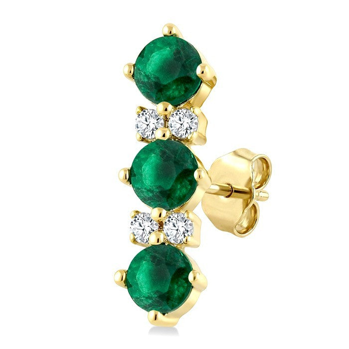 2.5 MM Round Shape Emerald and 1/20 Ctw Round Cut Diamond Precious Petite Earrings in 10K Yellow Gold