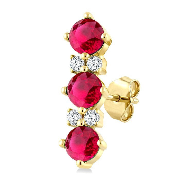 2.5 MM Round Shape Ruby and 1/20 Ctw Round Cut Diamond Precious Petite Earrings in 10K Yellow Gold